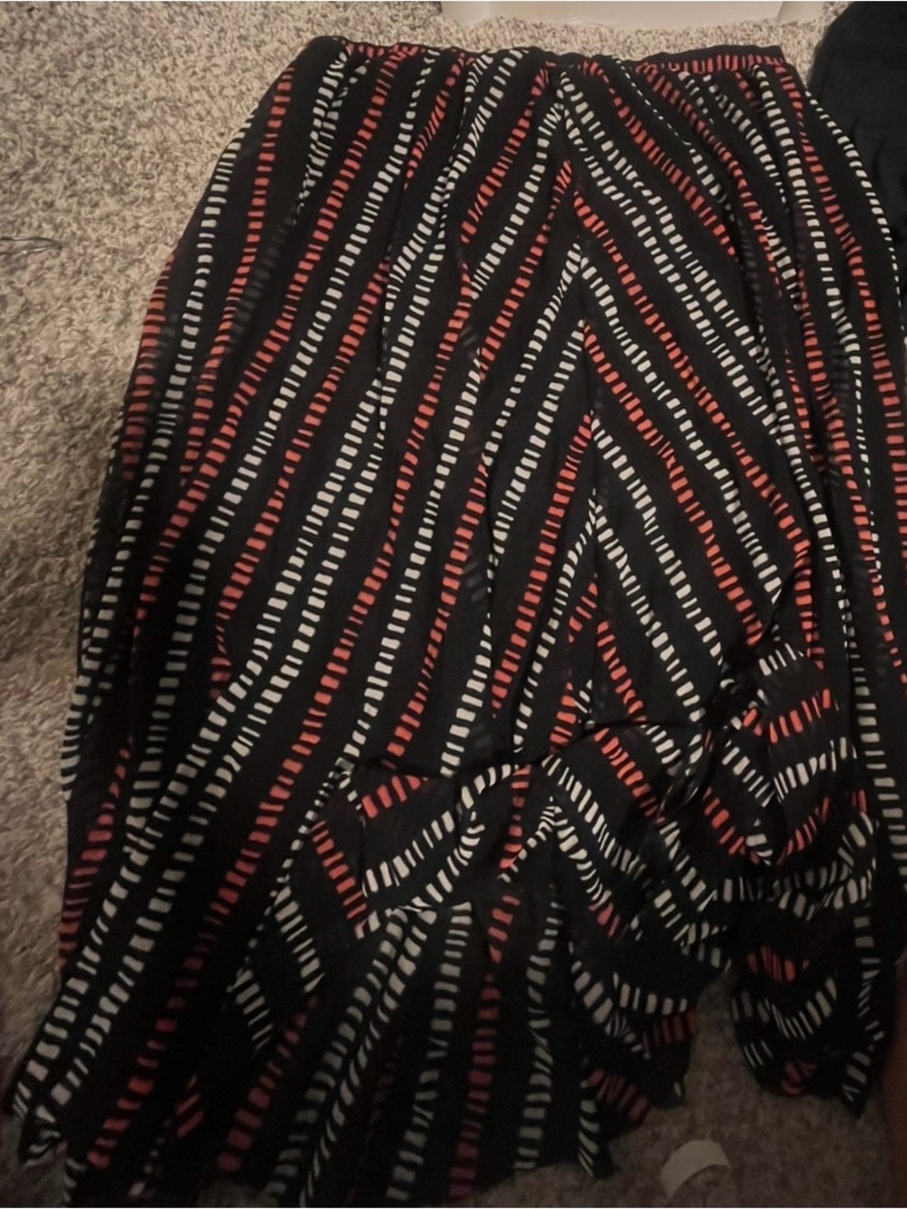 Black Midi Skirt with Orange and White Stripe Pattern